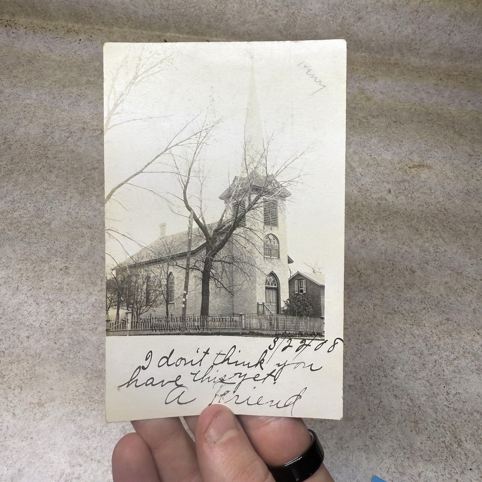 RPPC Antique Real Photo Postcard Street Scene Church Waubeka Fredonia WI 1908