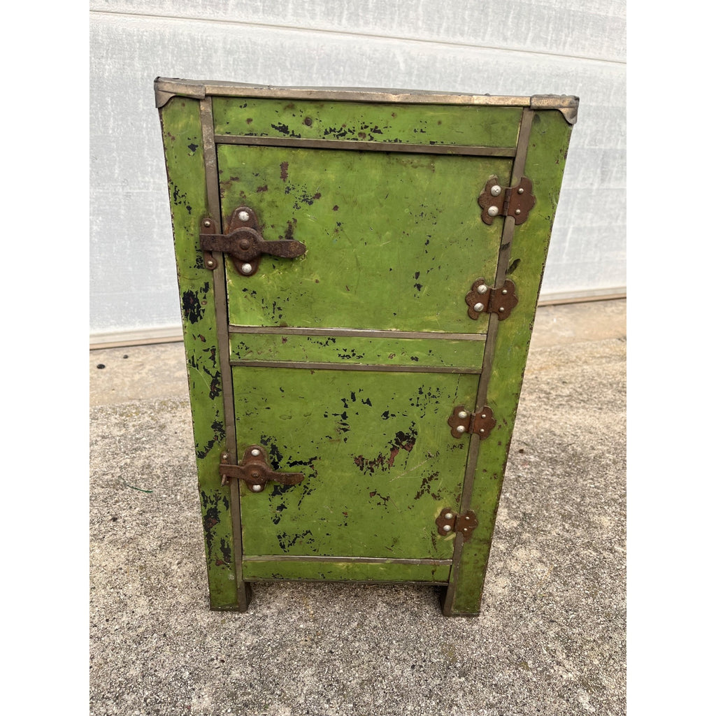 Antique c1900 Salesman Sample Miniature Ice Box Functional Model Green Paint