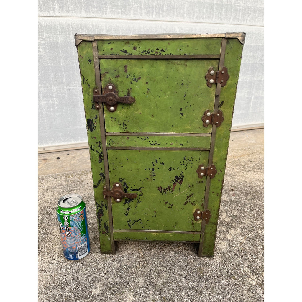 Antique c1900 Salesman Sample Miniature Ice Box Functional Model Green Paint