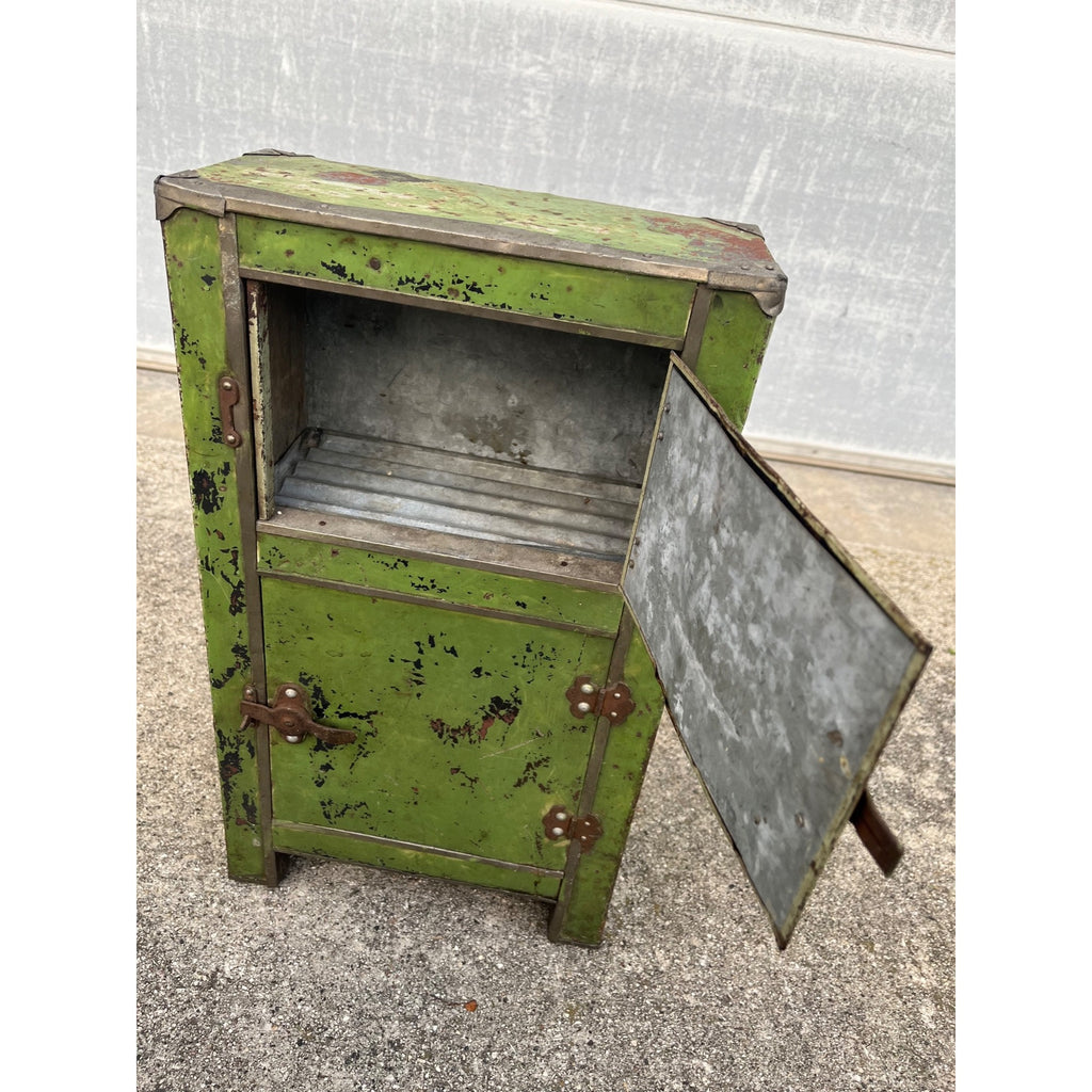 Antique c1900 Salesman Sample Miniature Ice Box Functional Model Green Paint