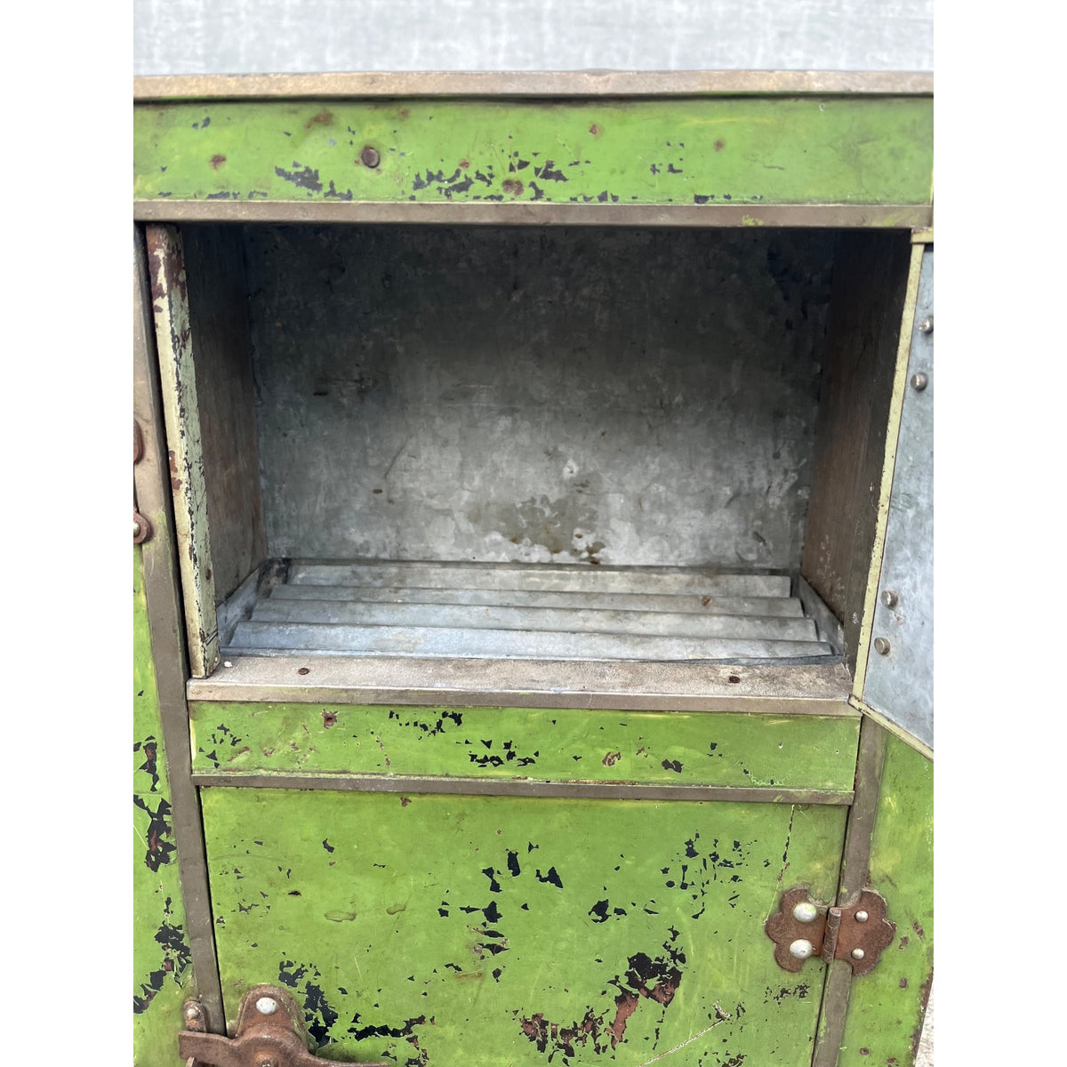 Antique c1900 Salesman Sample Miniature Ice Box Functional Model Green Paint
