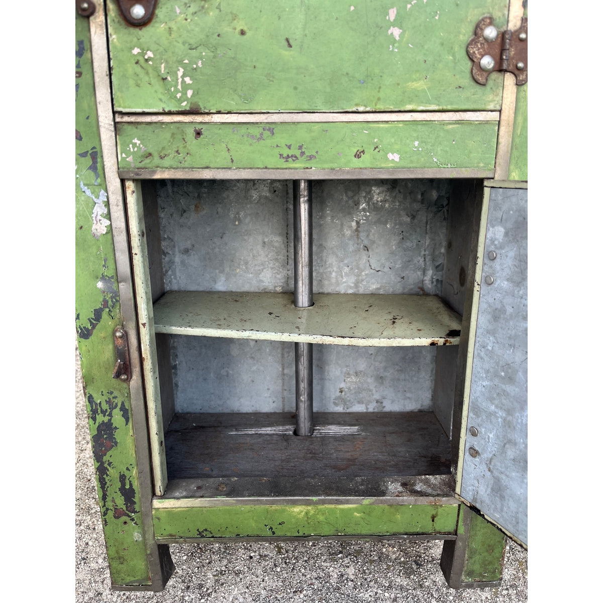 Antique c1900 Salesman Sample Miniature Ice Box Functional Model Green Paint