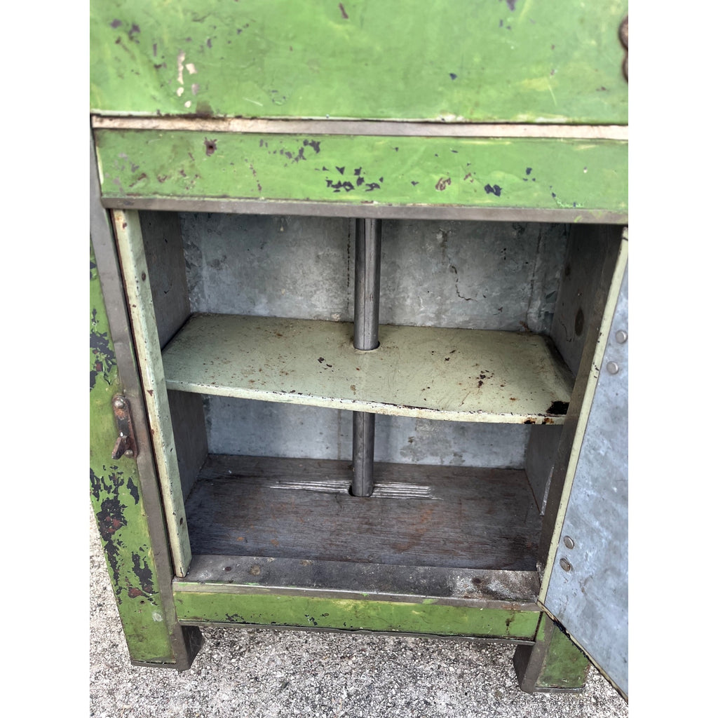 Antique c1900 Salesman Sample Miniature Ice Box Functional Model Green Paint