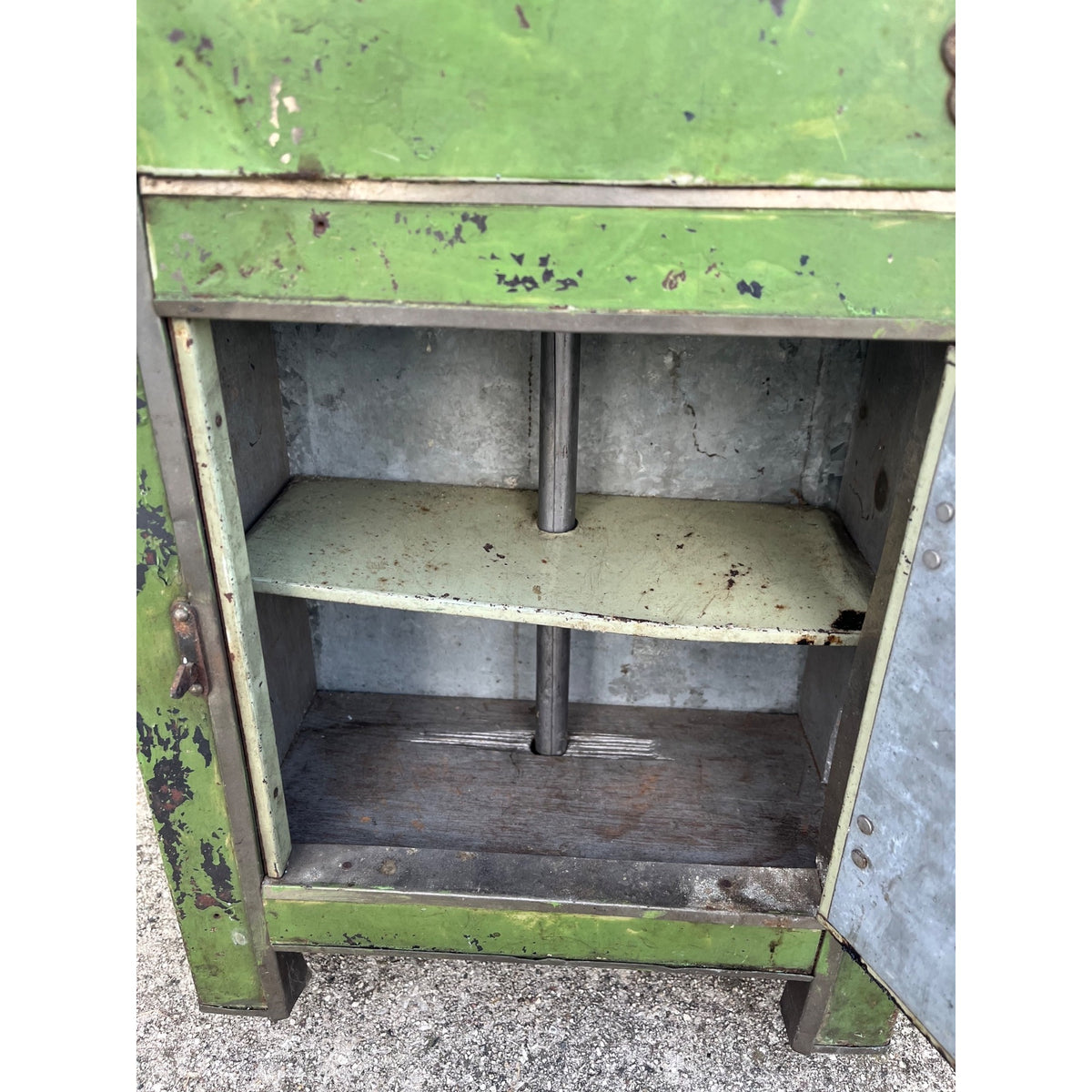 Antique c1900 Salesman Sample Miniature Ice Box Functional Model Green Paint