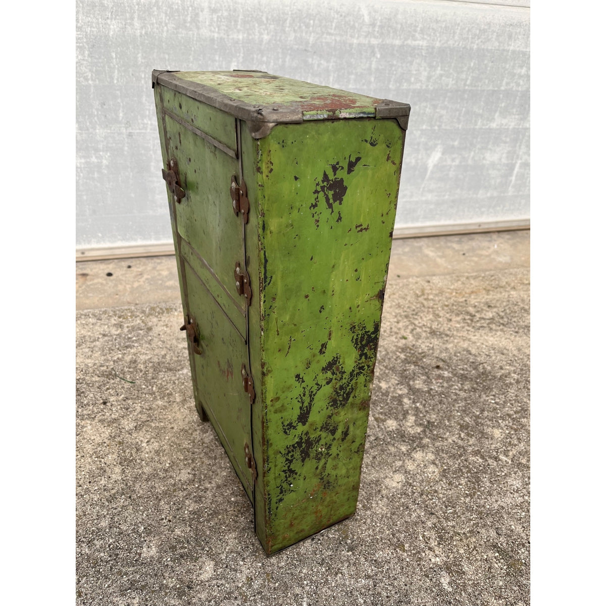 Antique c1900 Salesman Sample Miniature Ice Box Functional Model Green Paint