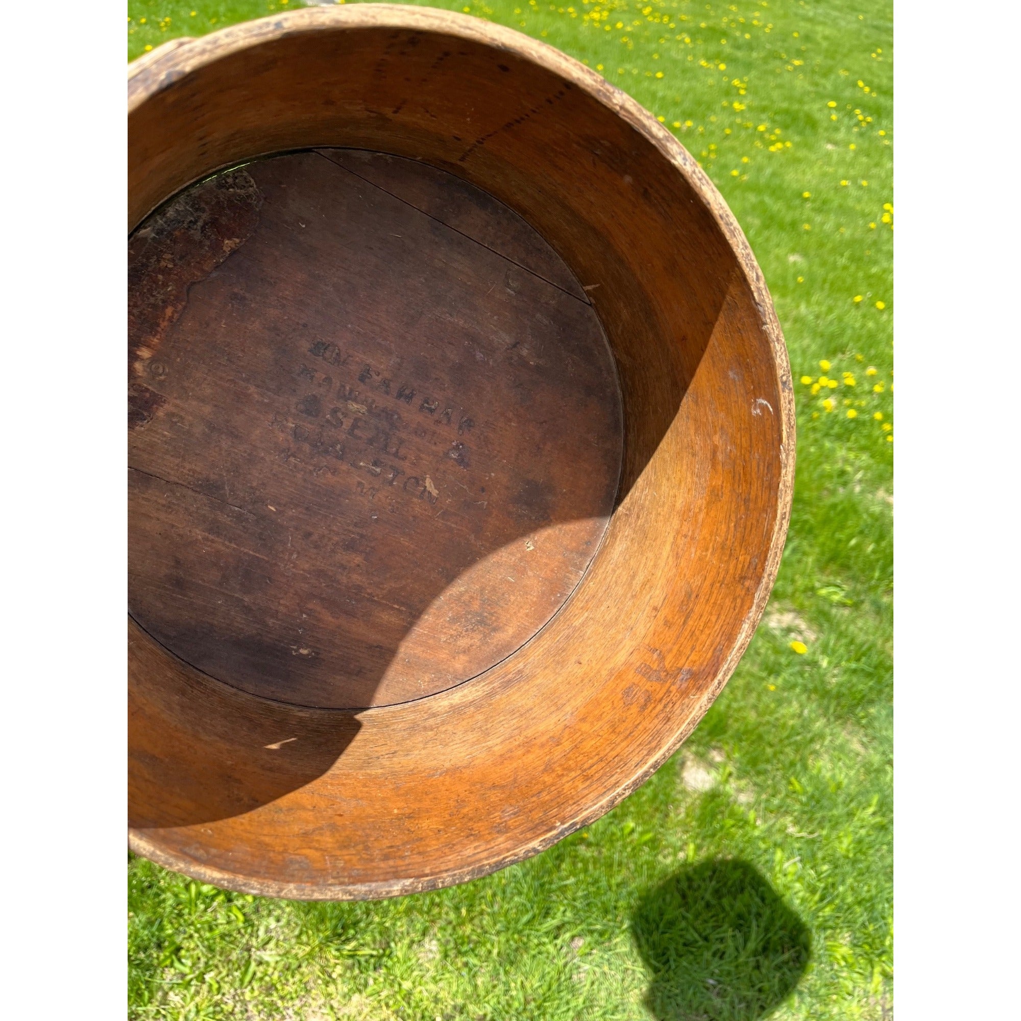 Antique Primitive 19th c. Large Wooden Grain Measure S. Farrar Royalston Mass MA