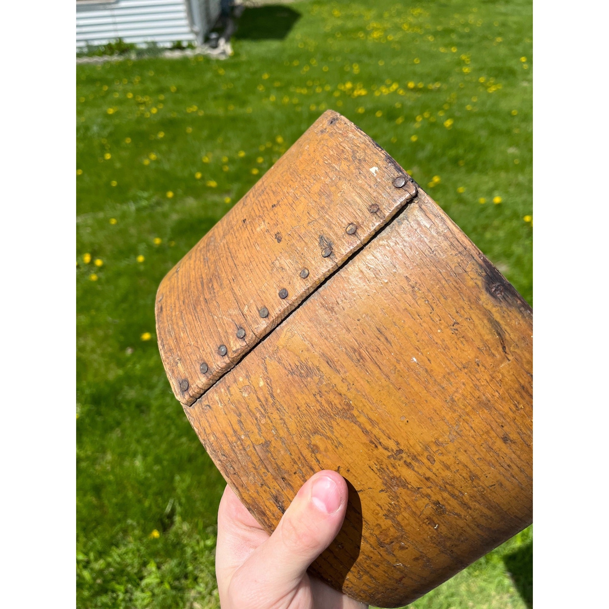 Antique Primitive 19th c. Large Wooden Grain Measure S. Farrar Royalston Mass MA