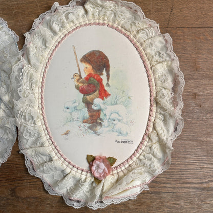 Pair Giordano Victorian Style Christmas Wall Decor Plaques Hanging 1986 1987