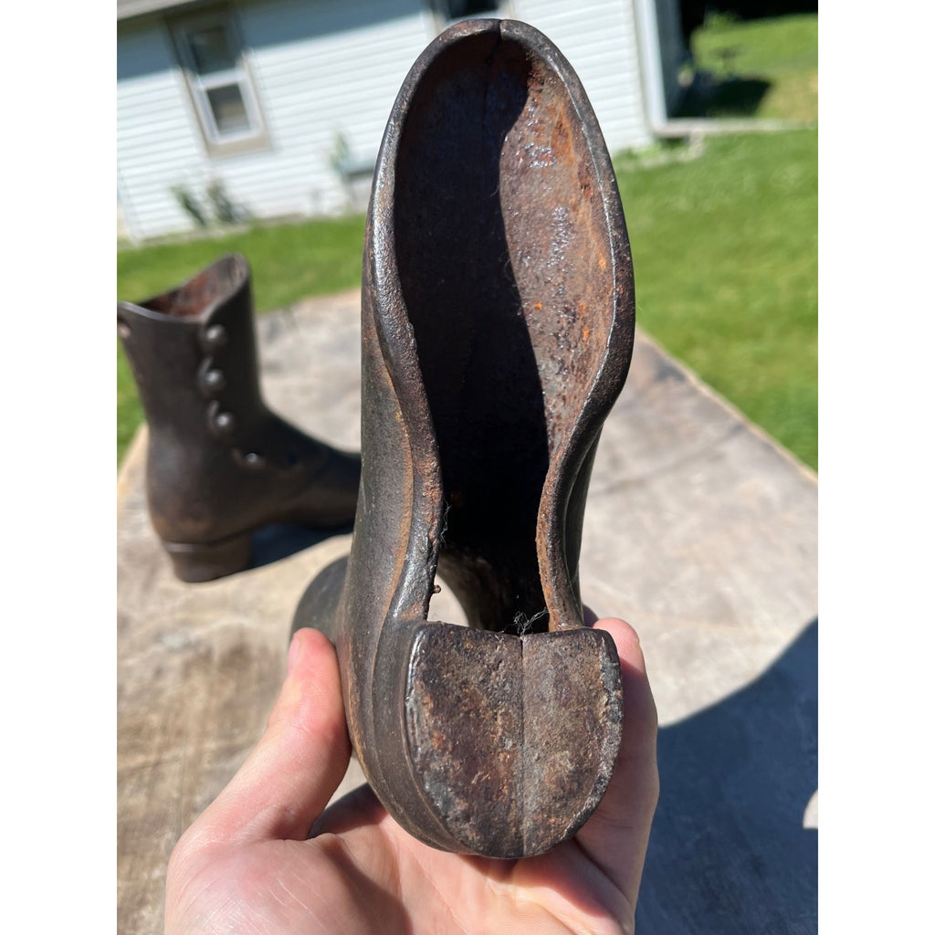 Antique Victorian Cast Iron Button Boot Shoe Forms Store Display Mannequin Lasts Pair
