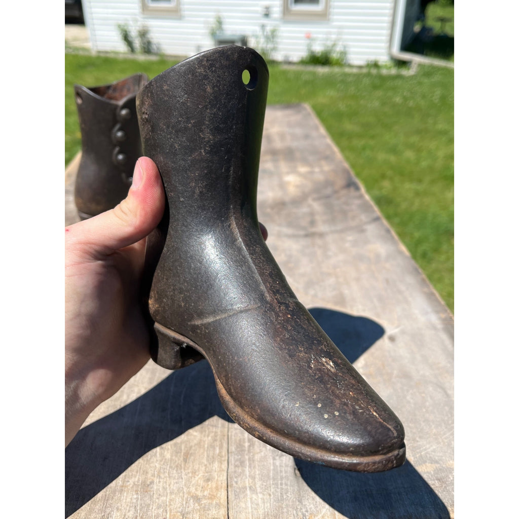 Antique Victorian Cast Iron Button Boot Shoe Forms Store Display Mannequin Lasts Pair