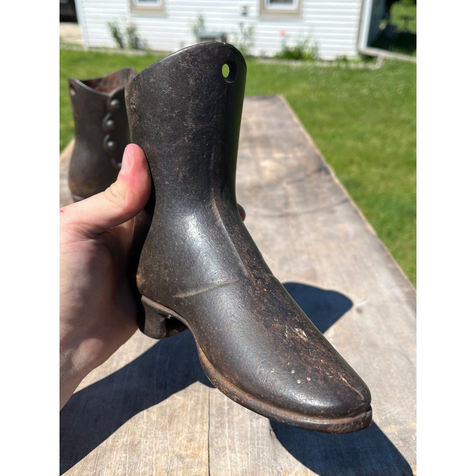 Antique Victorian Cast Iron Button Boot Shoe Forms Store Display Mannequin Lasts Pair