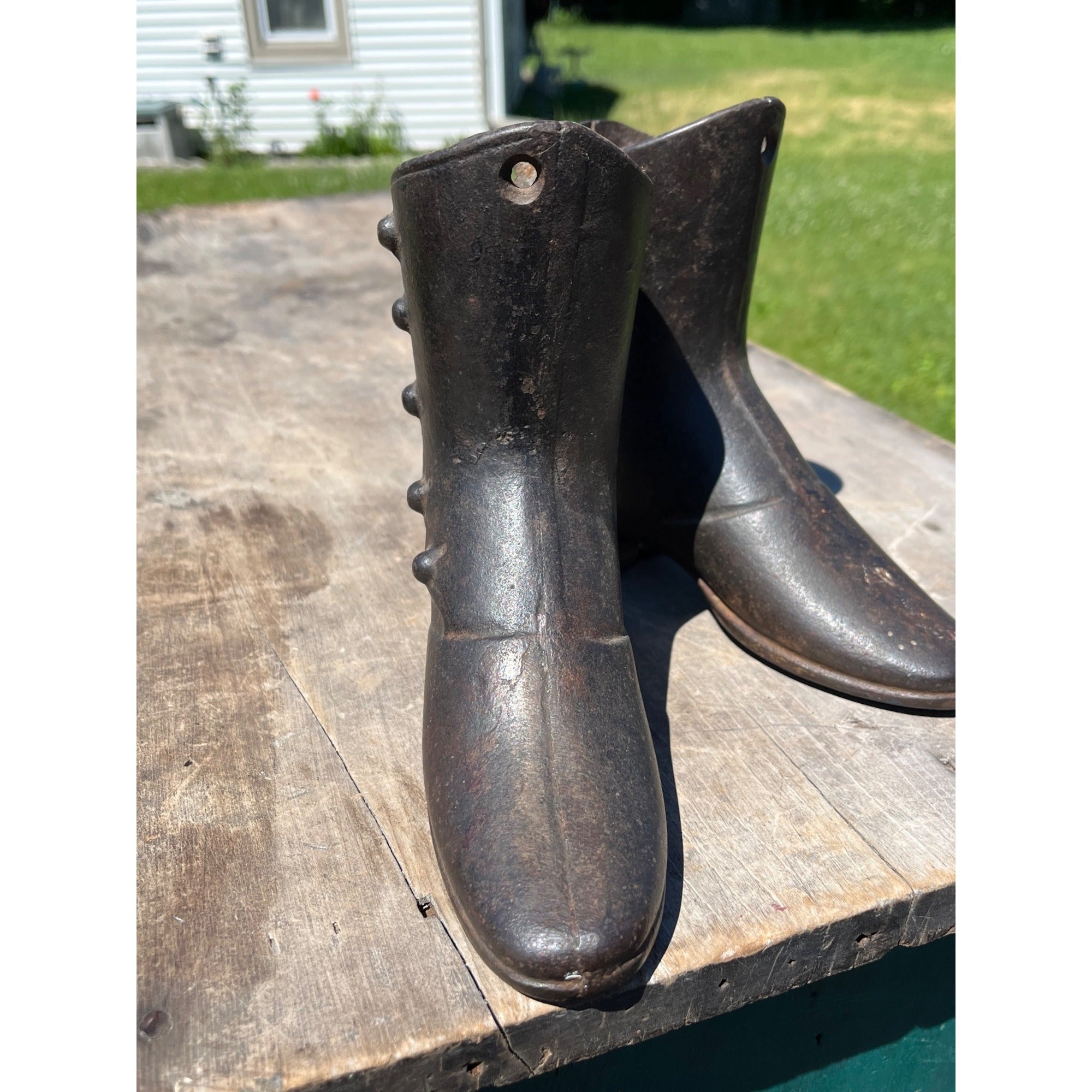 Antique Victorian Cast Iron Button Boot Shoe Forms Store Display Mannequin Lasts Pair