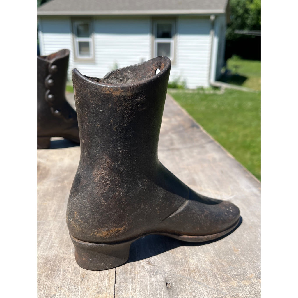 Antique Victorian Cast Iron Button Boot Shoe Forms Store Display Mannequin Lasts Pair