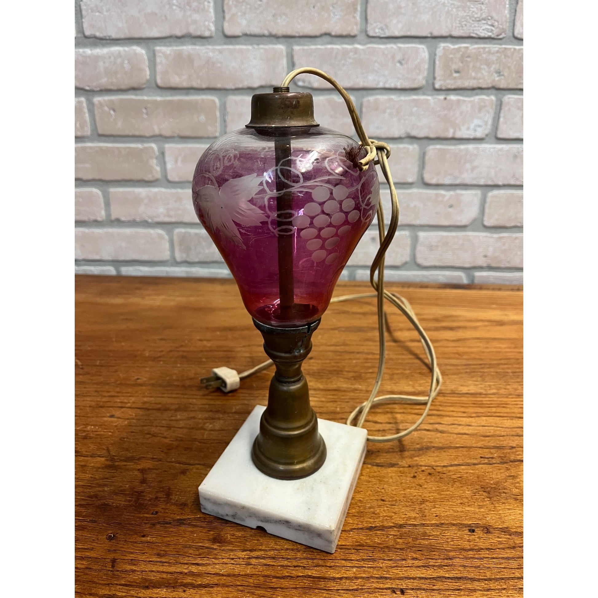 Vintage Ruby Red Cranberry Etched Bohemian Cut to Clear Glass Lamp Parts