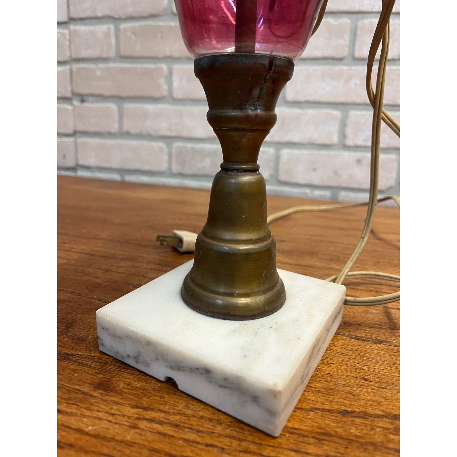 Vintage Ruby Red Cranberry Etched Bohemian Cut to Clear Glass Lamp Parts