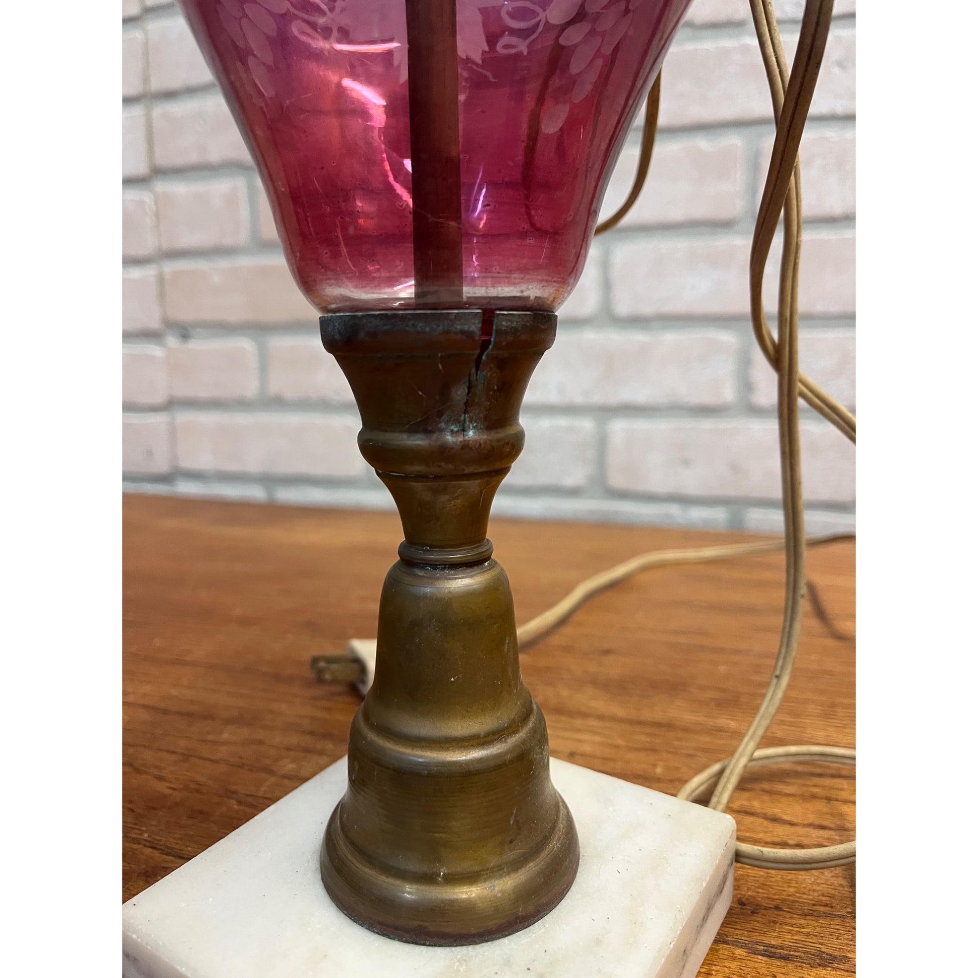 Vintage Ruby Red Cranberry Etched Bohemian Cut to Clear Glass Lamp Parts