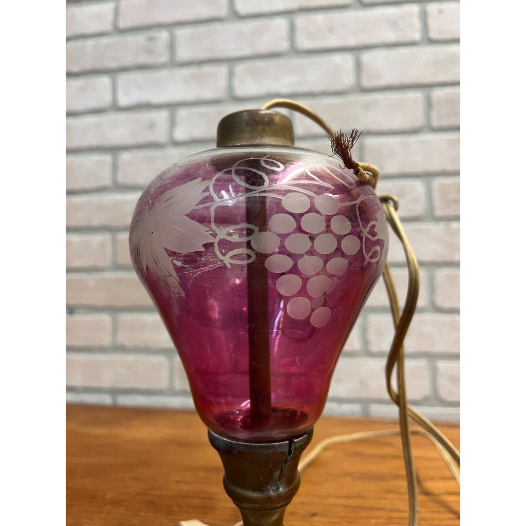 Vintage Ruby Red Cranberry Etched Bohemian Cut to Clear Glass Lamp Parts