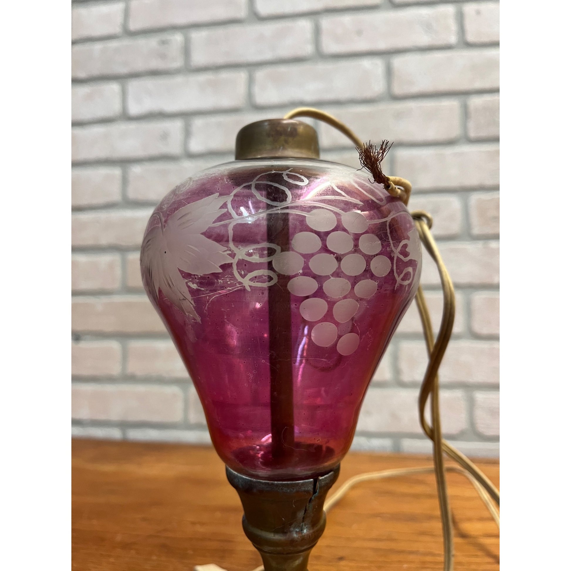 Vintage Ruby Red Cranberry Etched Bohemian Cut to Clear Glass Lamp Parts