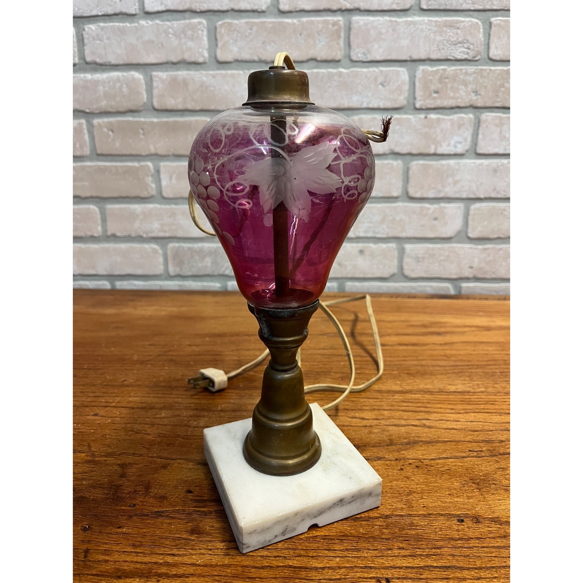 Vintage Ruby Red Cranberry Etched Bohemian Cut to Clear Glass Lamp Parts