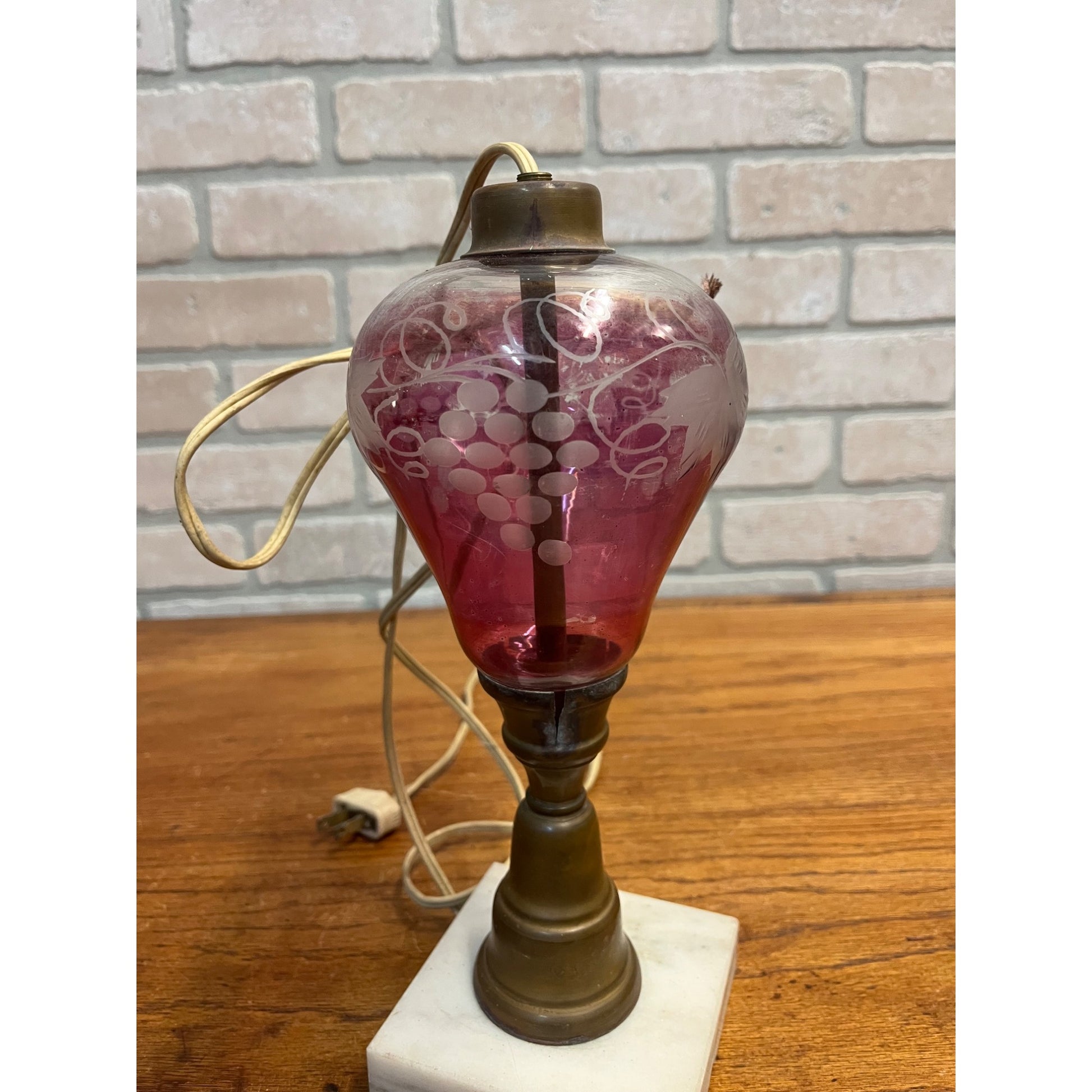Vintage Ruby Red Cranberry Etched Bohemian Cut to Clear Glass Lamp Parts