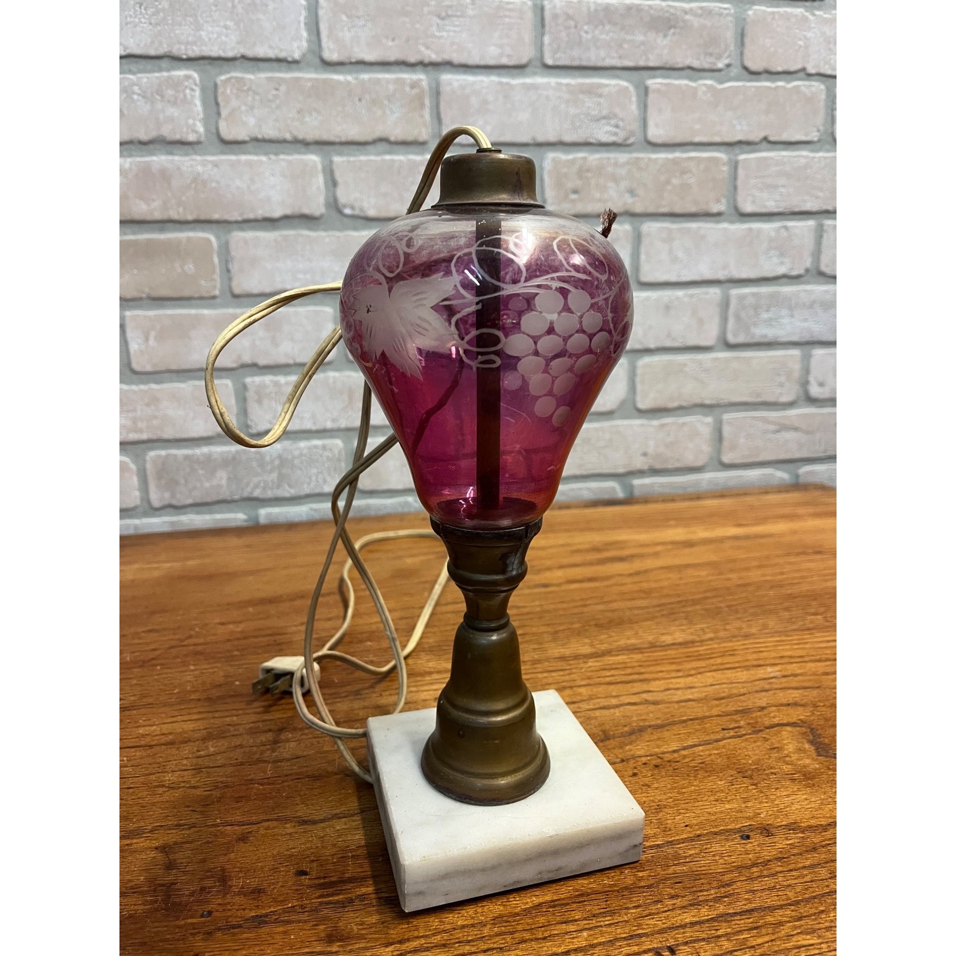 Vintage Ruby Red Cranberry Etched Bohemian Cut to Clear Glass Lamp Parts