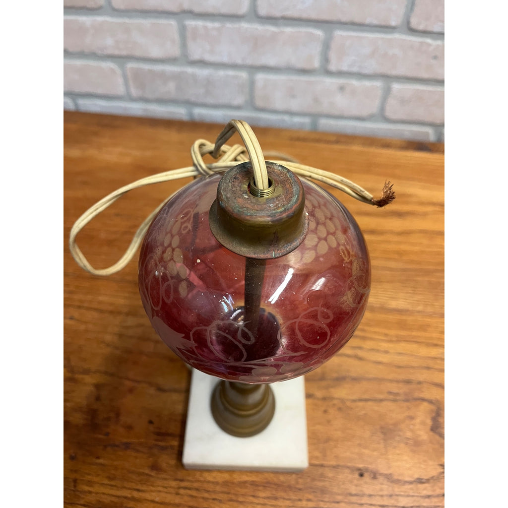 Vintage Ruby Red Cranberry Etched Bohemian Cut to Clear Glass Lamp Parts