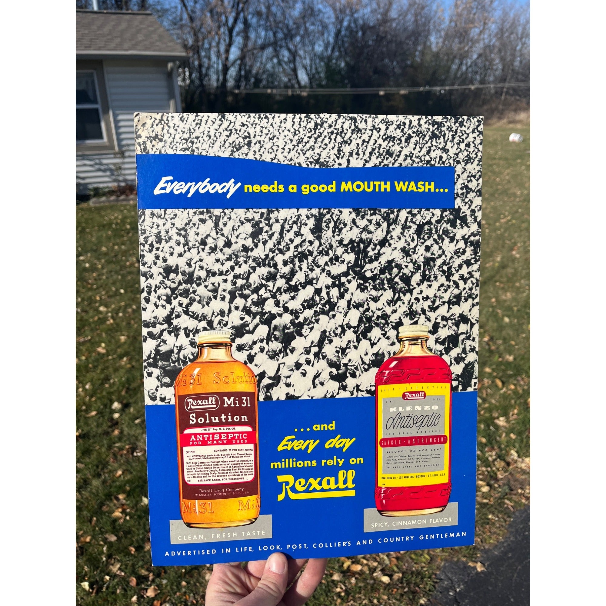 Vintage Rexall Mouth Wash Cardboard Advertising Easel Sign Drug Store Display