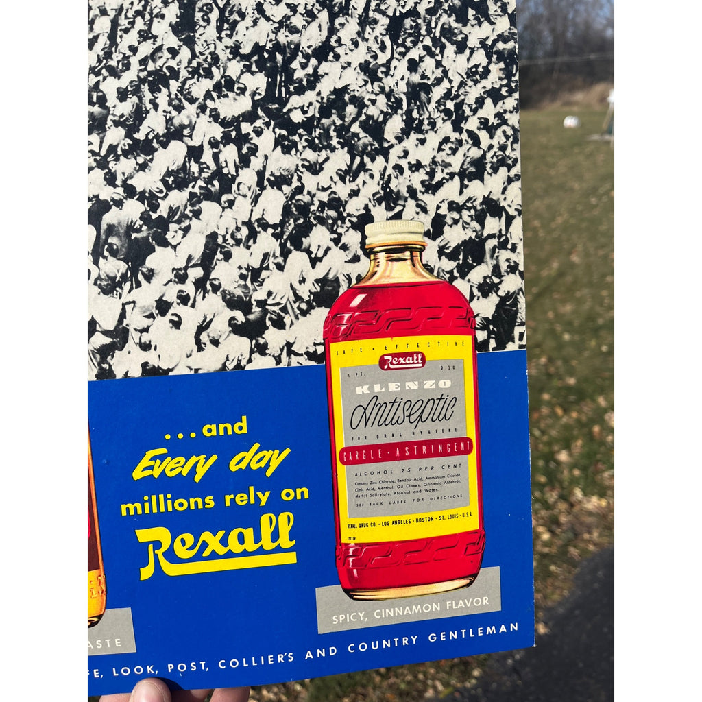 Vintage Rexall Mouth Wash Cardboard Advertising Easel Sign Drug Store Display