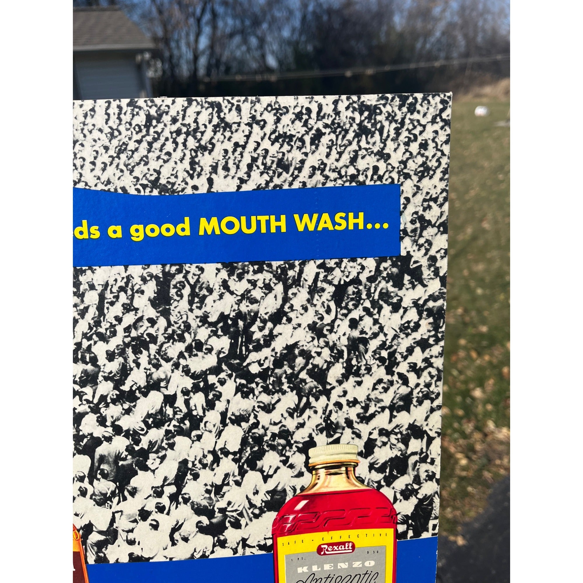 Vintage Rexall Mouth Wash Cardboard Advertising Easel Sign Drug Store Display