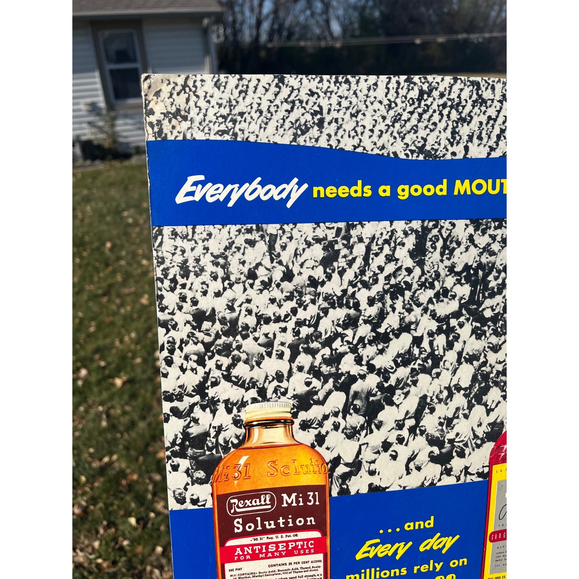 Vintage Rexall Mouth Wash Cardboard Advertising Easel Sign Drug Store Display