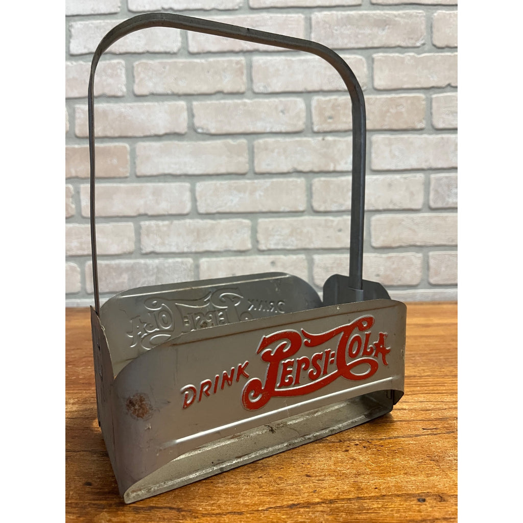Vintage 1940's Pepsi Cola Double Dot Soda Embossed Metal 6 Bottle Carrier