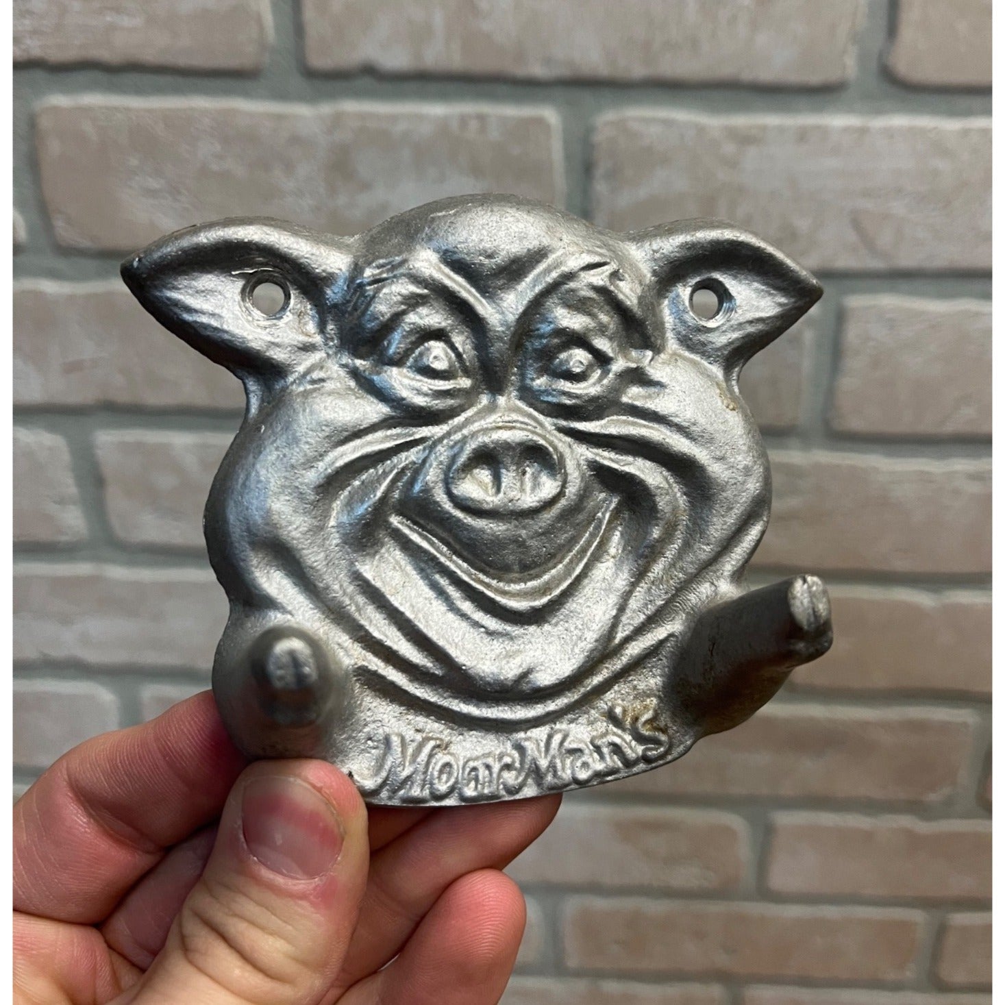 Vintage Moorman's Advertising Pig Farm Coat Hook Key Wall Hanger Feed Sign