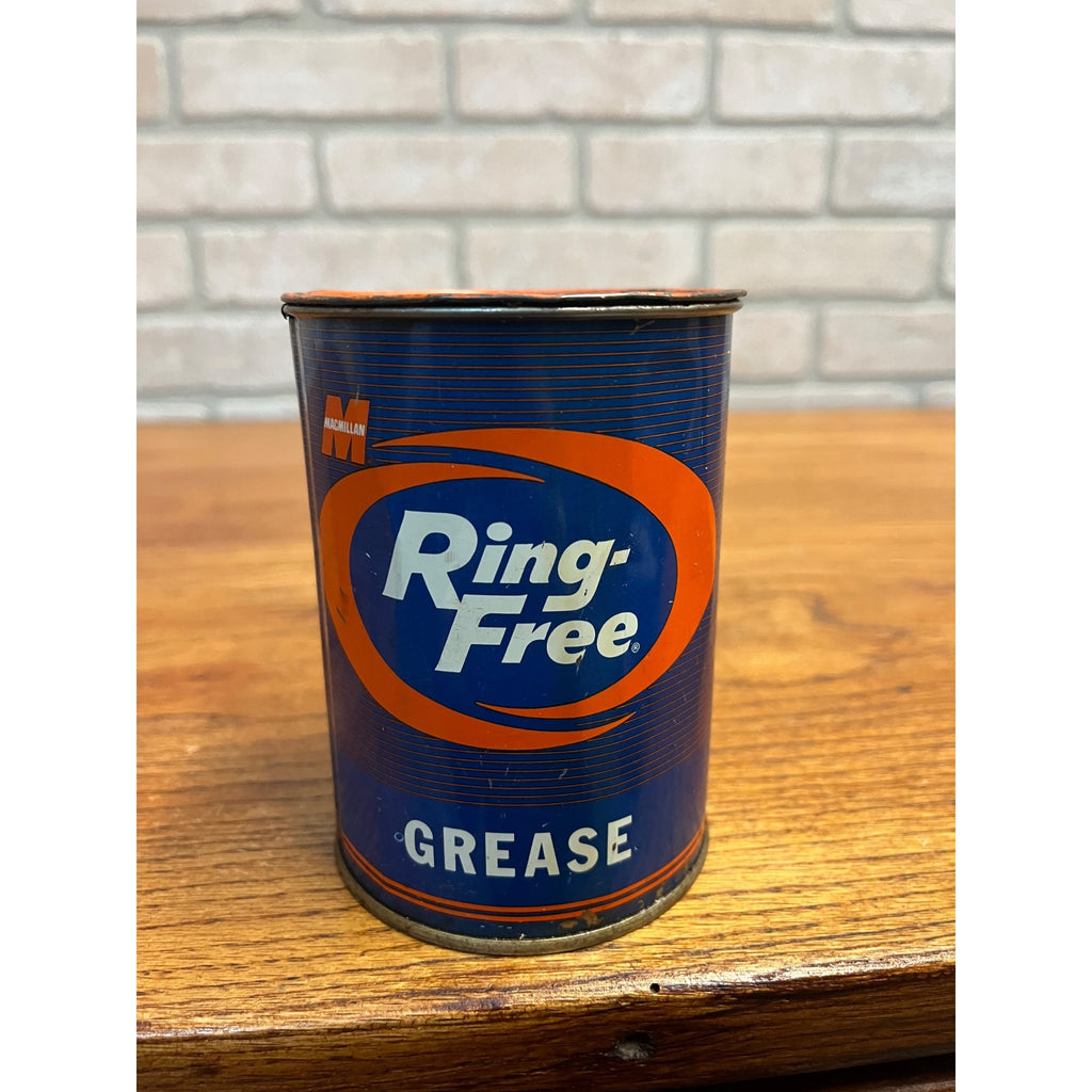 Vintage Macmillan Ring-Free Grease Can 1lb Garage Gas Auto Advertising