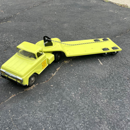 Vintage 1950s Tonka State Hi-Way Lime Green Lowboy Trailer Pressed Steel Toy