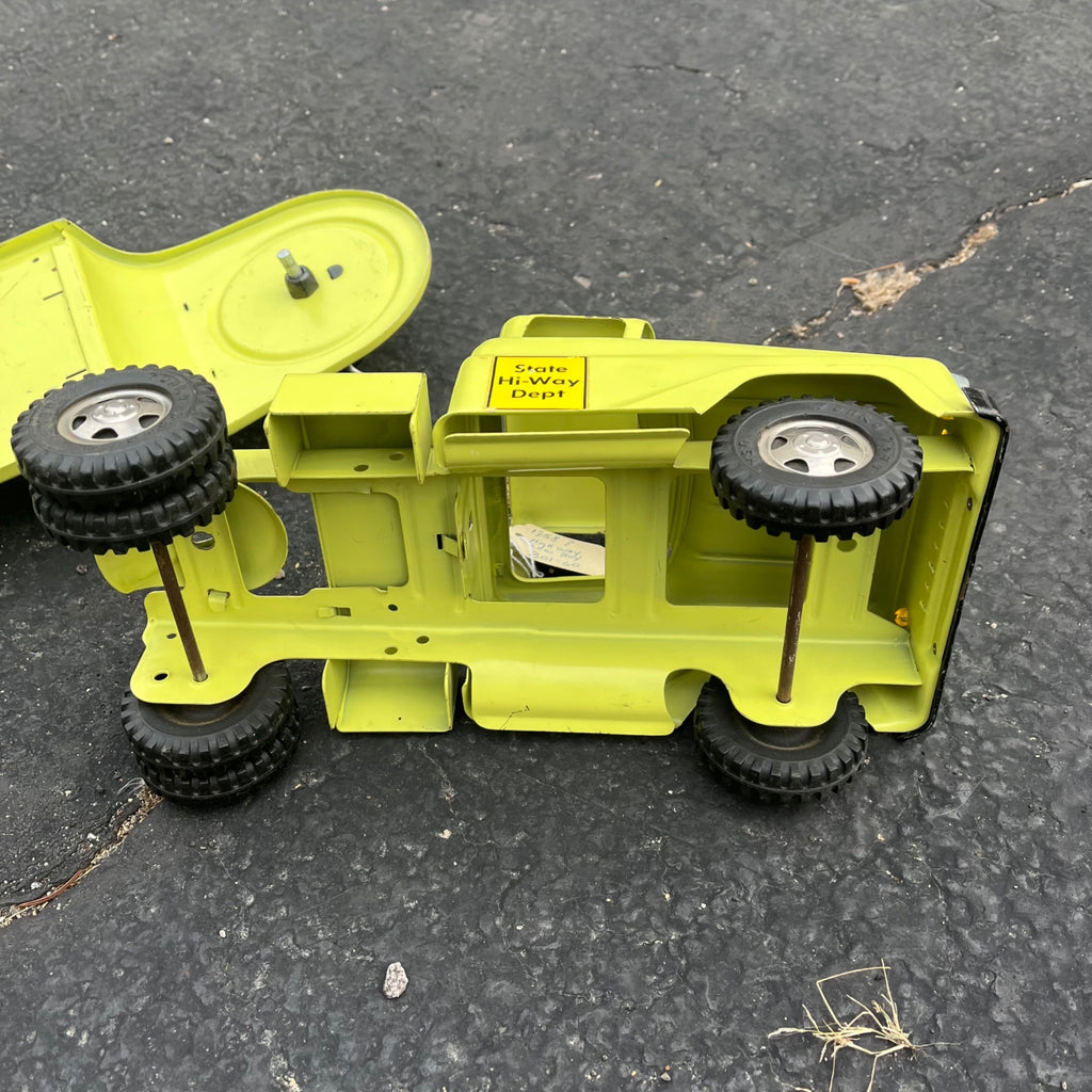 Vintage 1950s Tonka State Hi-Way Lime Green Lowboy Trailer Pressed Steel Toy