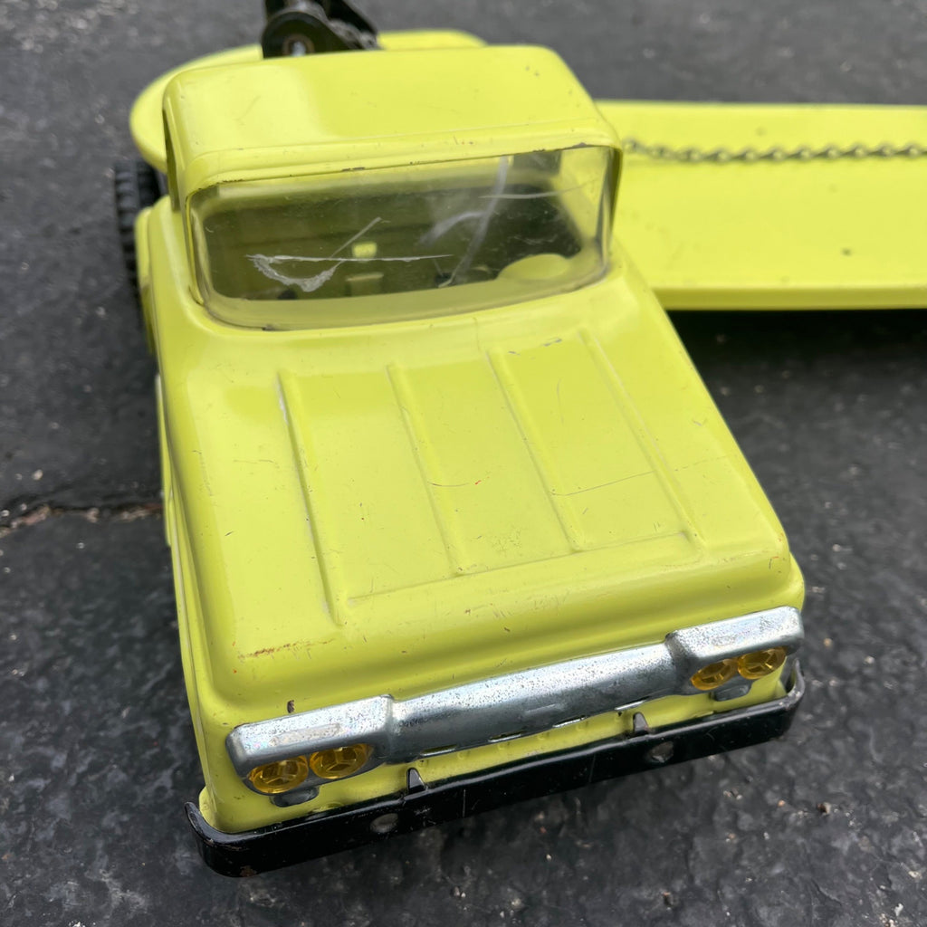 Vintage 1950s Tonka State Hi-Way Lime Green Lowboy Trailer Pressed Steel Toy