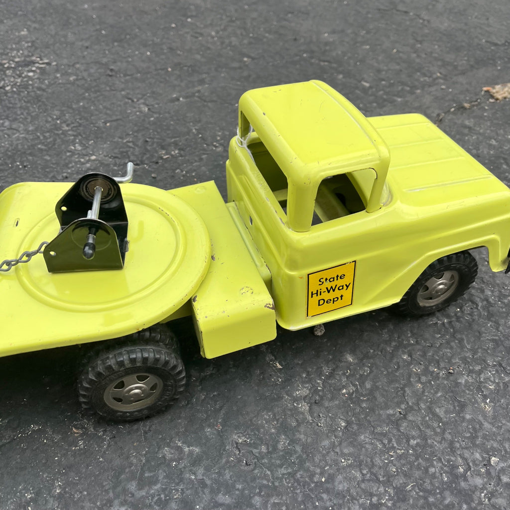 Vintage 1950s Tonka State Hi-Way Lime Green Lowboy Trailer Pressed Steel Toy