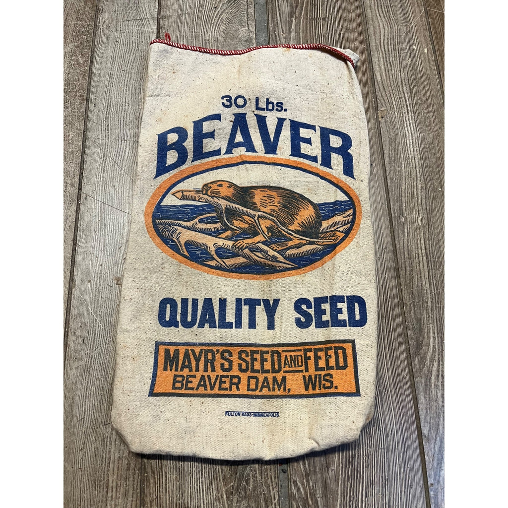 Vintage Beaver Quality Seed Sack Beaver Dam Wisconsin Mayr's Seed 30lb