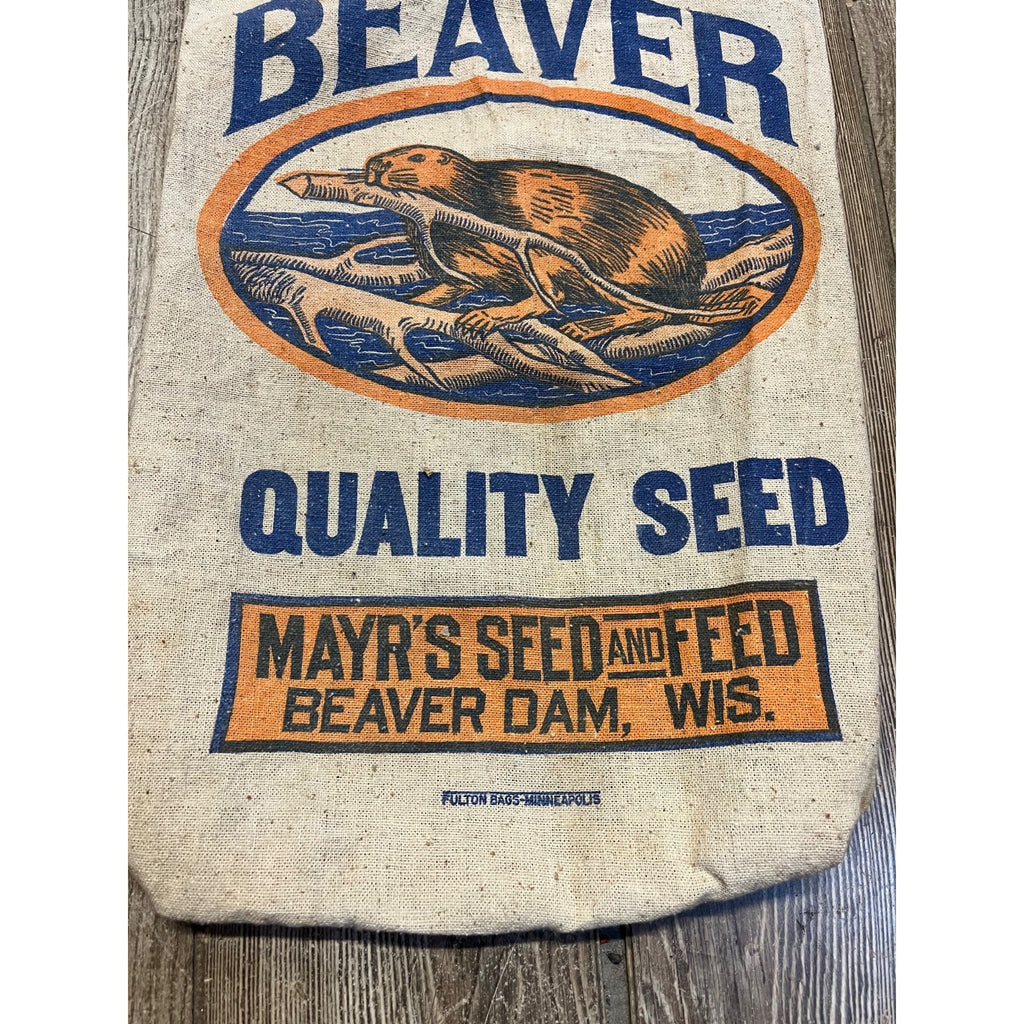 Vintage Beaver Quality Seed Sack Beaver Dam Wisconsin Mayr's Seed 30lb