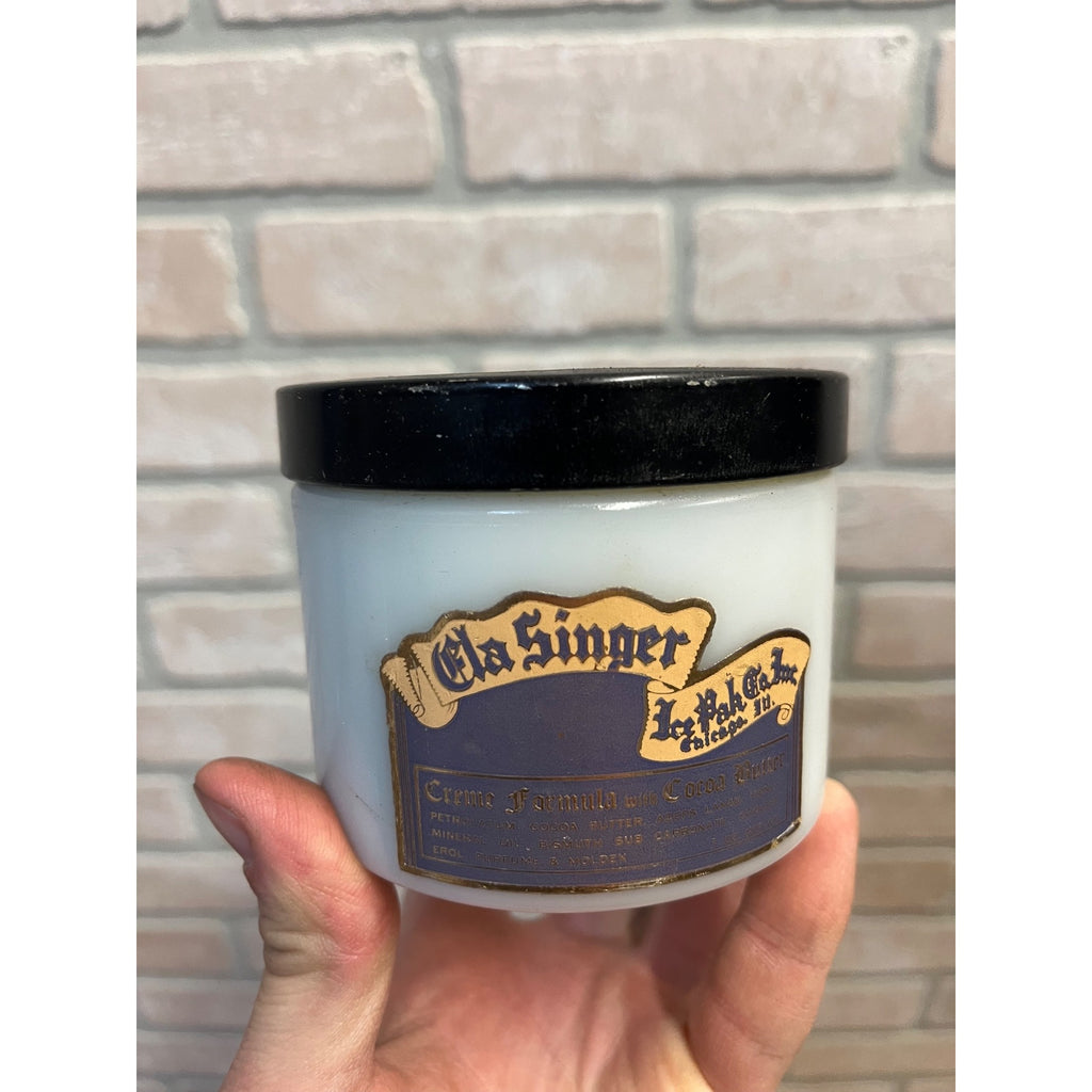 Vintage Ice Pak Co Creme Formula Cocoa Butter Milk Glass Jar W/ Partial Contents
