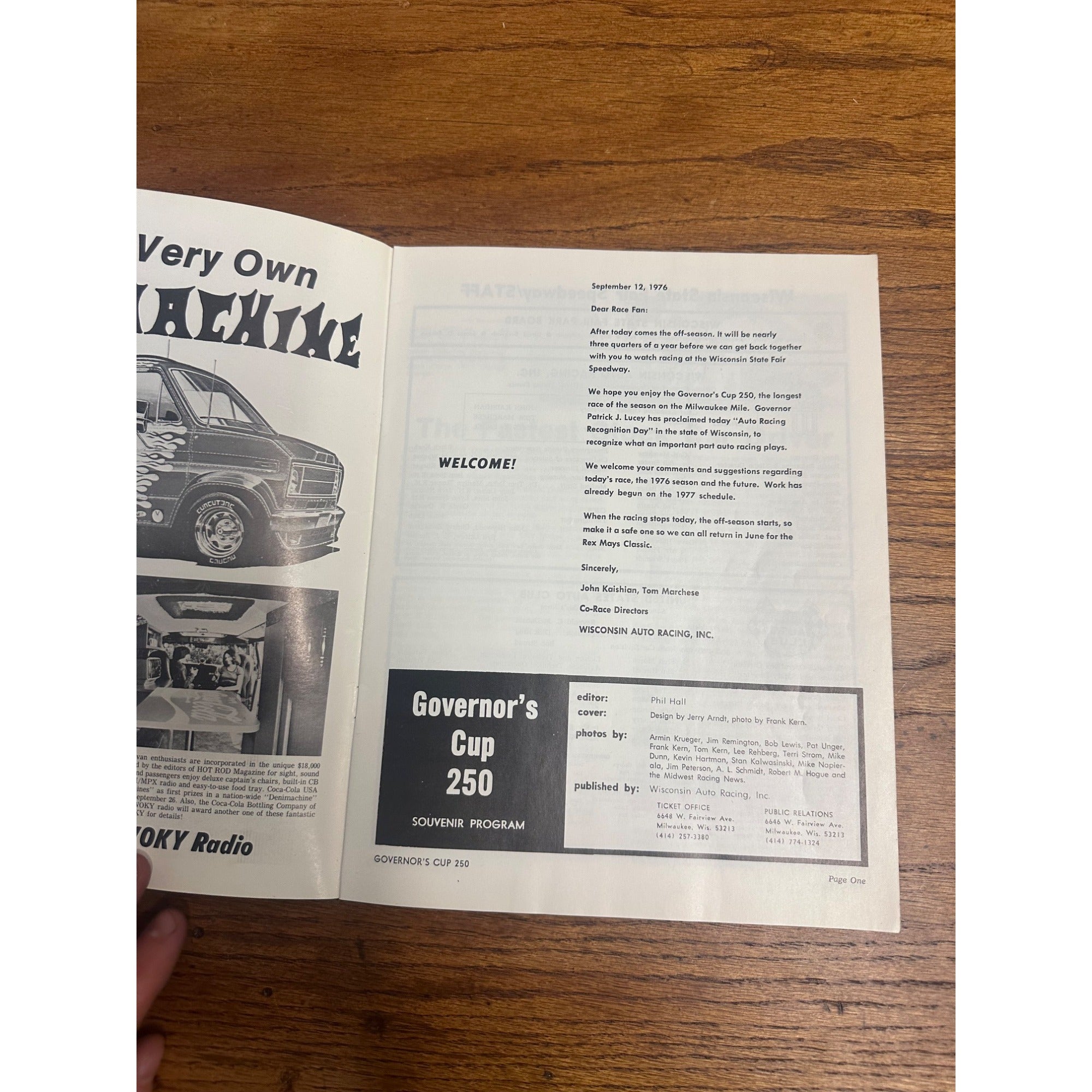 1976 Governor's Cup 250 Mile Race National Championship Souvenir Program Wisconsin
