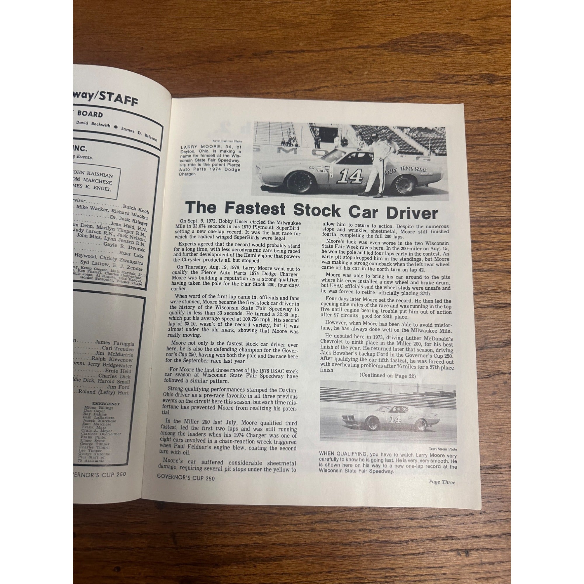 1976 Governor's Cup 250 Mile Race National Championship Souvenir Program Wisconsin