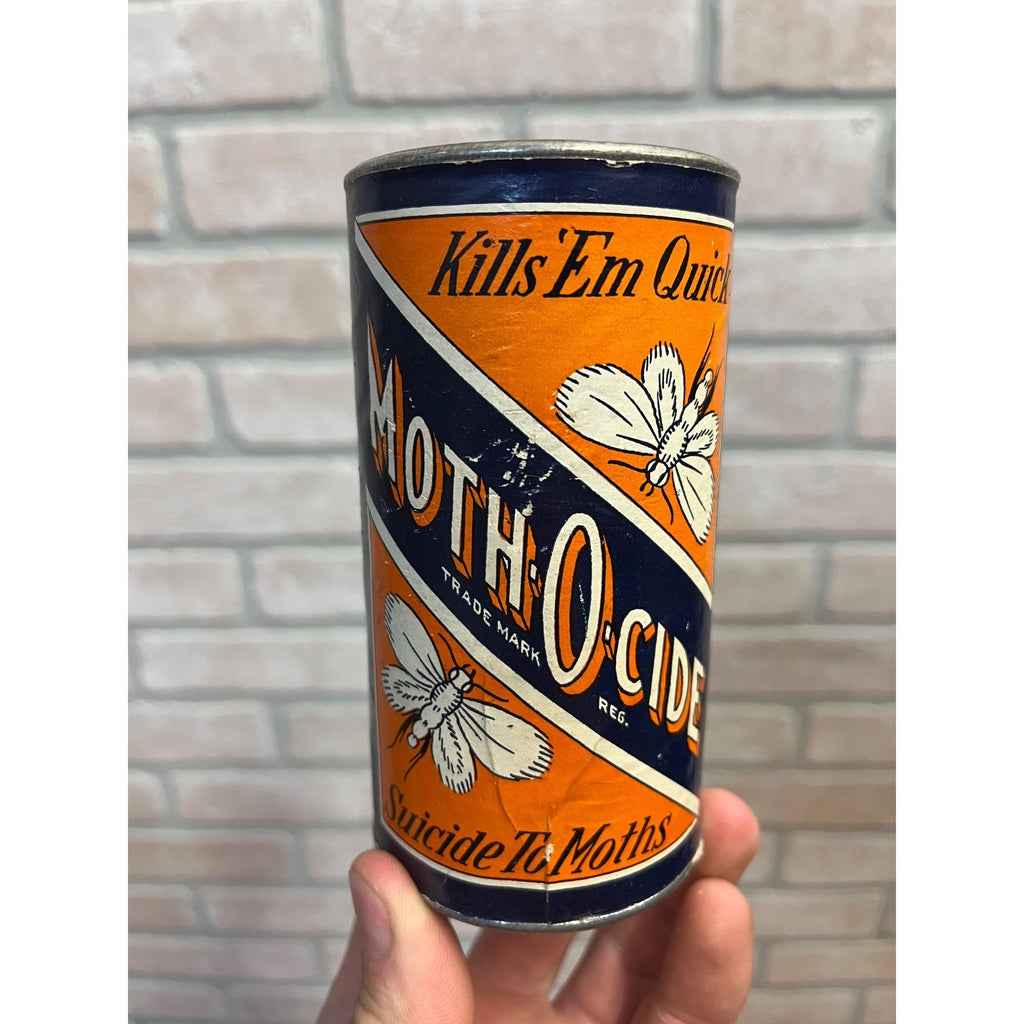 Vintage Moth-O-Cide Moth Killer Advertising Tin Can Insecticide Display