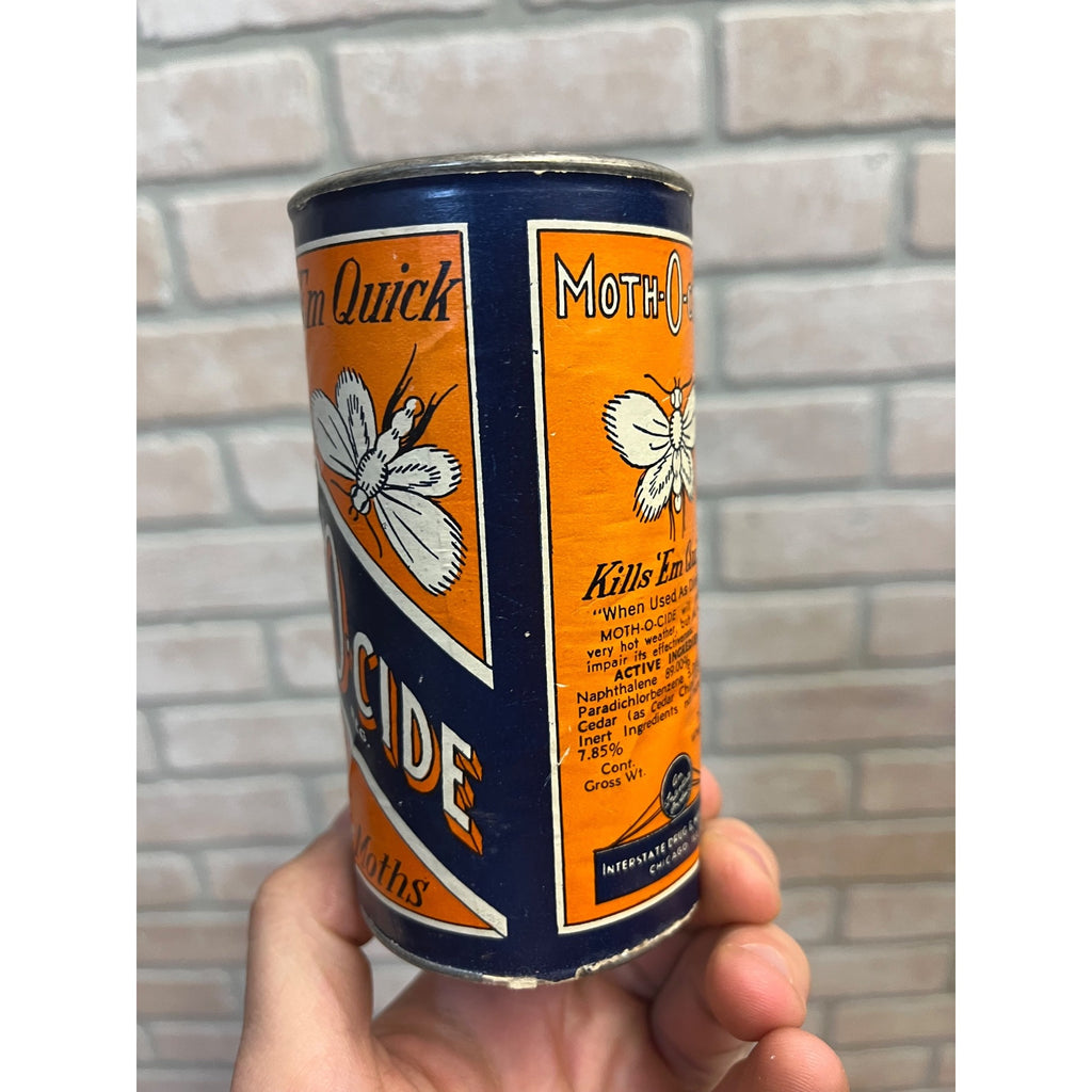 Vintage Moth-O-Cide Moth Killer Advertising Tin Can Insecticide Display