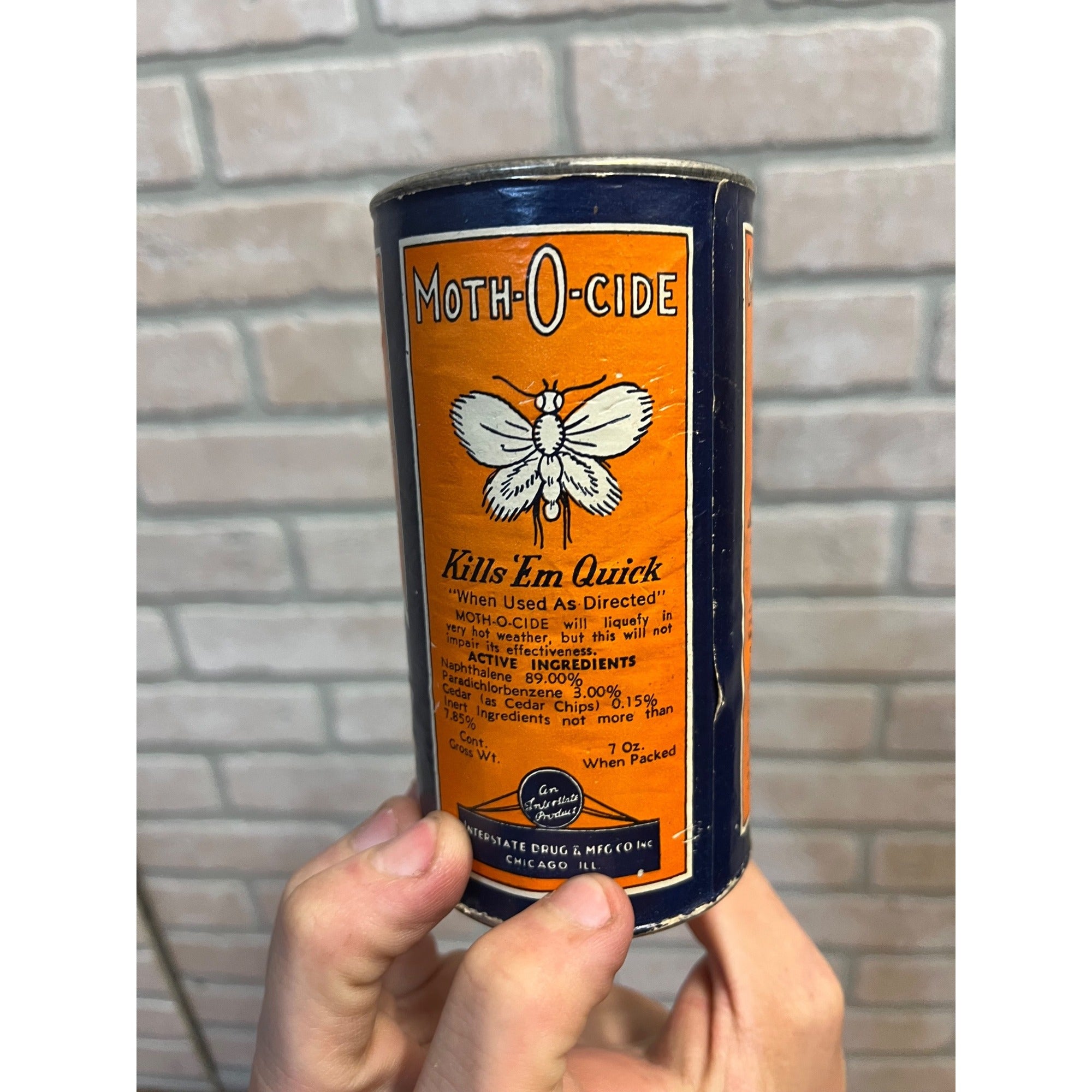 Vintage Moth-O-Cide Moth Killer Advertising Tin Can Insecticide Display