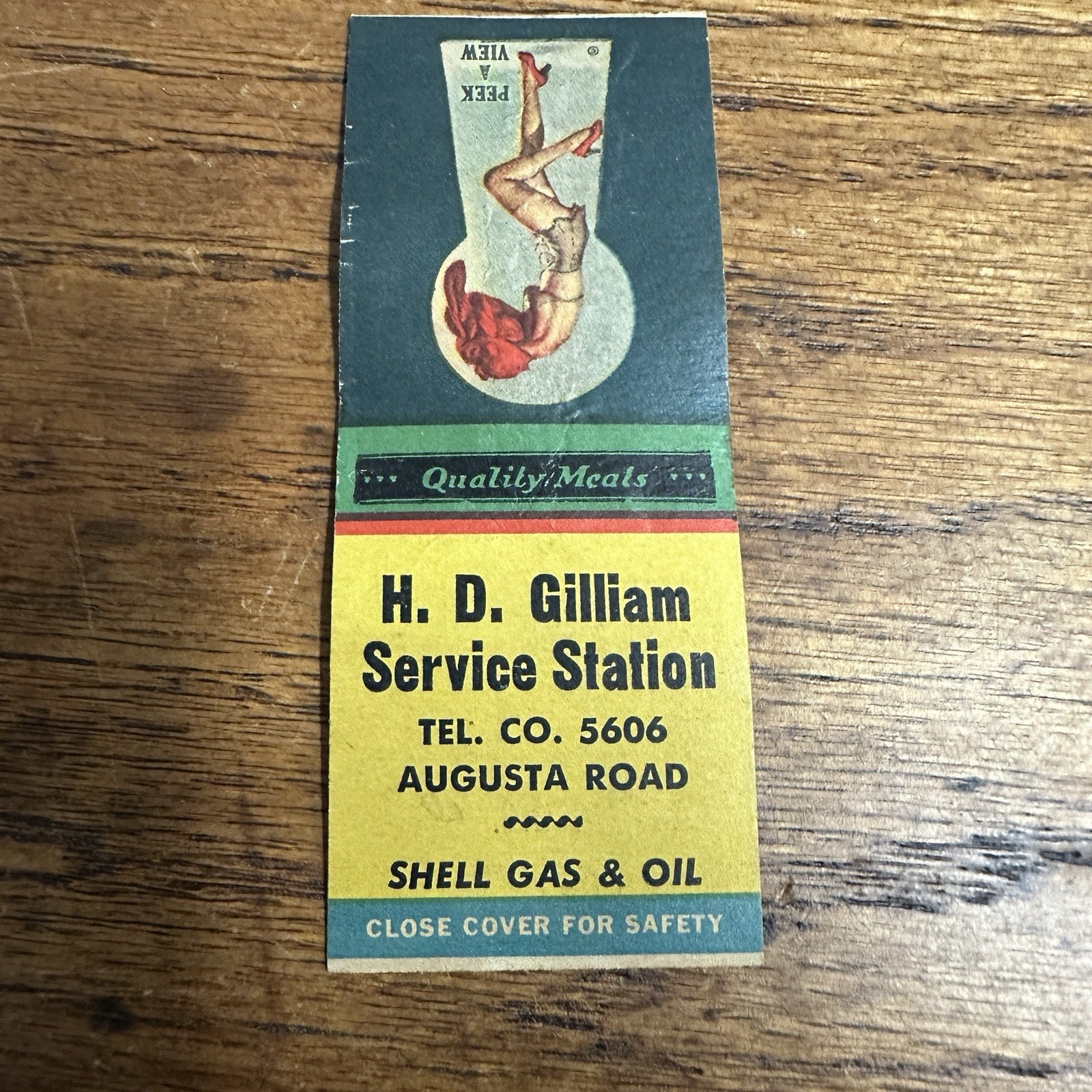 1940s 1950s Pinup Girlie Girly Matchbook Cover Gilliam Service Station SC Shell