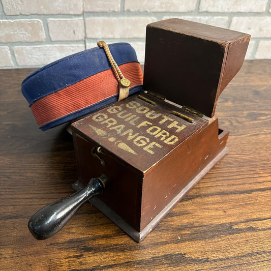 Vintage 1900s Masonic South Guilford Grange Fraternal Wooden Voting Box + Hat