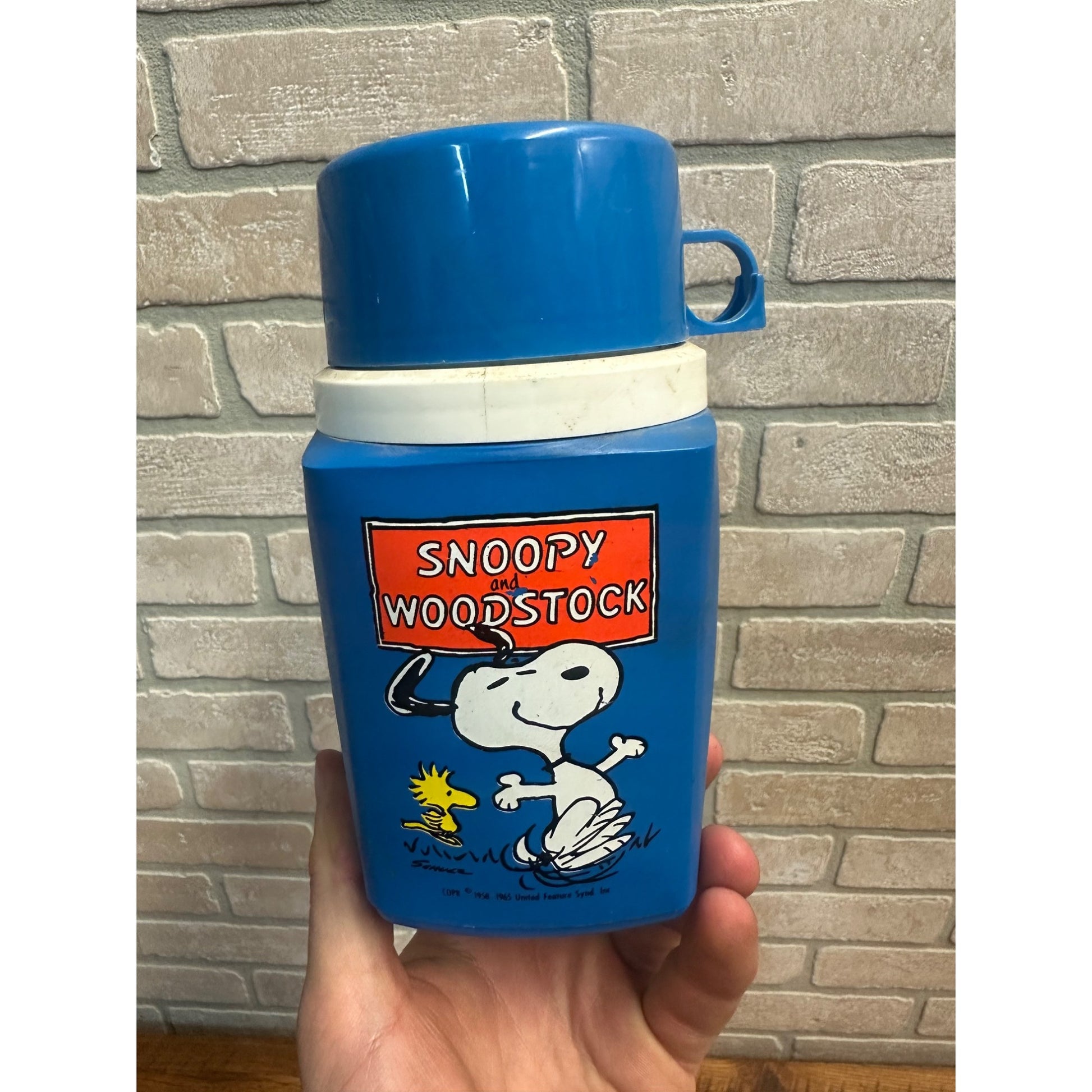 Vintage 1965 Snoopy and Woodstock Blue Lunchbox Thermos Peanuts Replacement