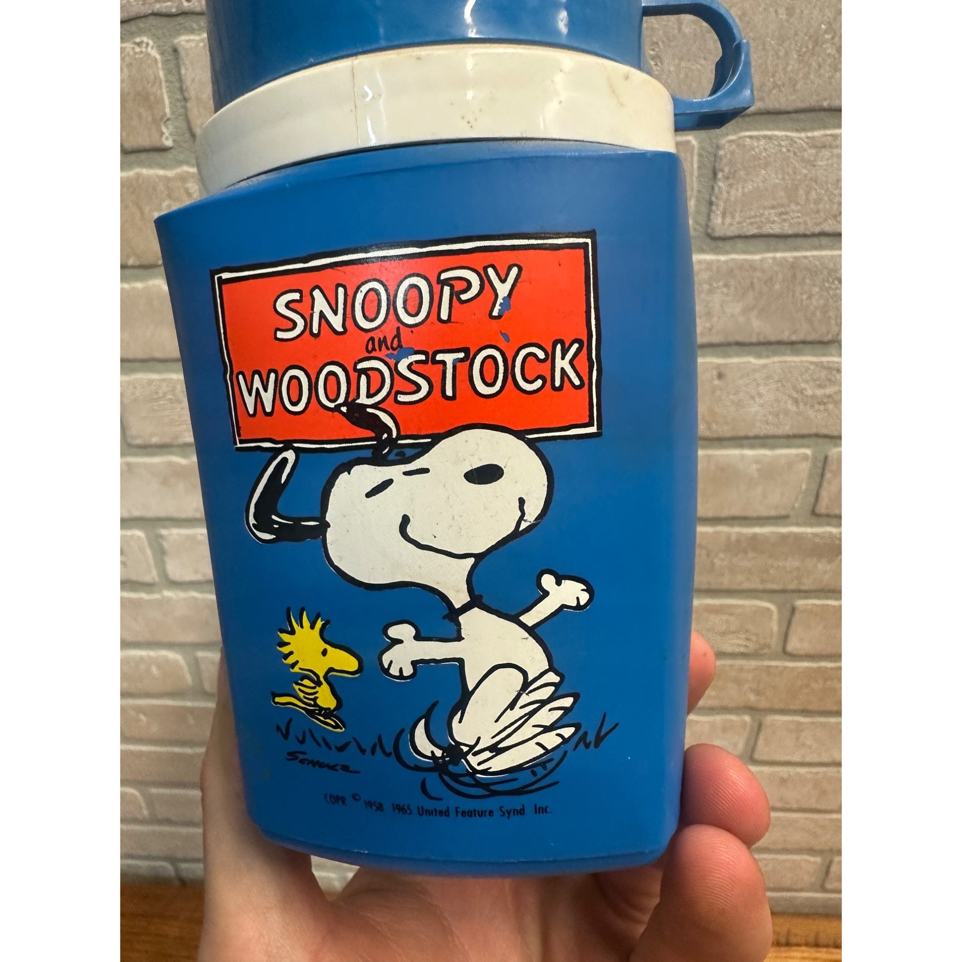 Vintage 1965 Snoopy and Woodstock Blue Lunchbox Thermos Peanuts Replacement