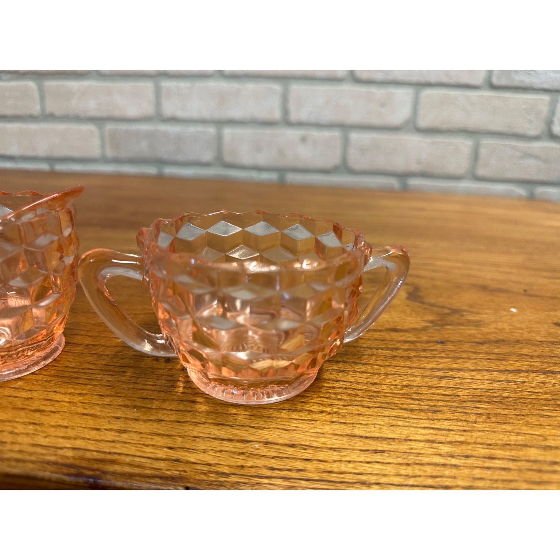 Vintage Pink Depression Glass Jeannette Glass Open Sugar Bowl And Creamer Cubist